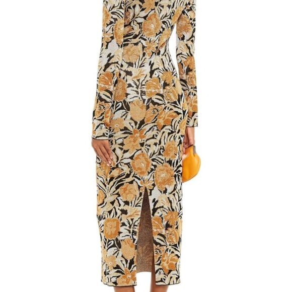 PACO RABANNE Metallic Jacquard-knit Turtleneck Midi Dress - Picture 2 of 12